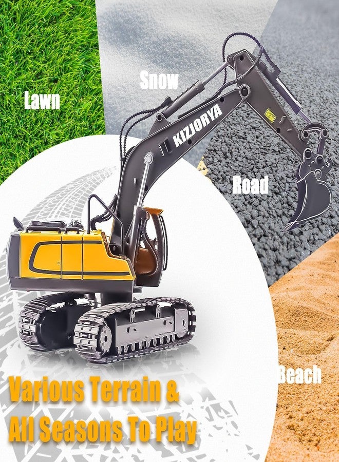 KIZJORYA Remote Control Excavator, Toys for Boys Age 6-12, Rechargeable 11 CH RC Construction Vehicles Truck with Sound Light Metal Shovel, Birthday for Kids 7 8 9 10+ Year Old(2.4 GHz) - Image 5